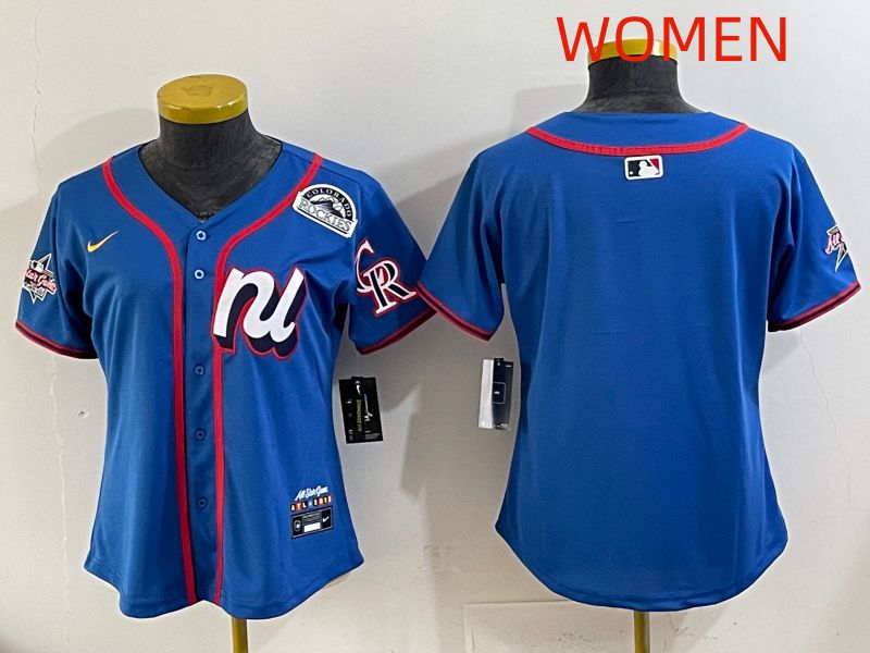 Women 2025 Colorado Rockies Blank Blue All star Nike MLB Jersey style 02->women mlb jersey->Women Jersey